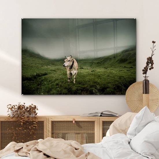 Vache en zone de montagne Glas 120x80 cm - Tirage photo sur Glas (Décoration murale plexiglas)