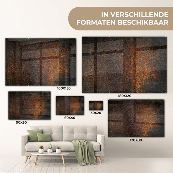 MuchoWow® Tableau en verre 150x100 cm - Peinture acrylique sur verre - Rouille - Rétro - Acier - Photo sur verre - Tableaux