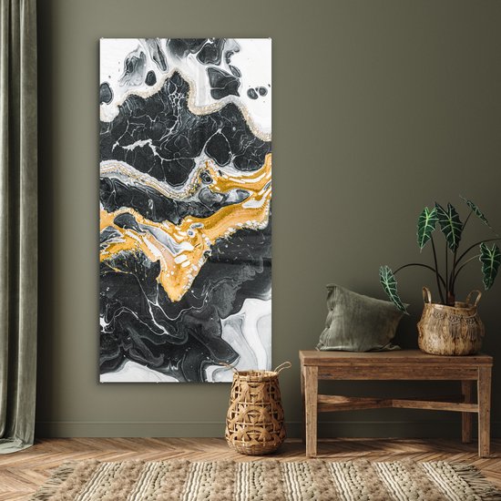 MuchoWow® Peinture sur Verre - Marbre - Zwart - Or - 80x160 cm - Peintures sur Verre Acrylique - Photo sur Glas
