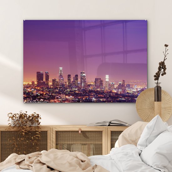Los Angeles at night Glas 120x80 cm - Tirage photo sur Glas (Décoration murale en plexiglas)