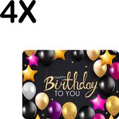 BWK Luxe Placemat - Verjaardag - Balonnen - Happy Birthday - Set van 4 Placemats - 35x25 cm - 2 mm dik Vinyl - Anti Slip - Afneembaar