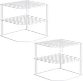 Organisateur d'armoire de cuisine, support de planche d'angle blanc à 3 niveaux pour le rangement d'armoires de cuisine-étagère de placard, organisateur intégré (paquet de 2)