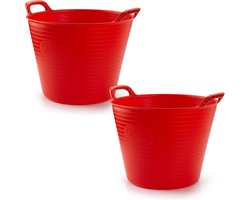 Plasticforte Flexibele emmer/kuip - 2x stuks - rood - 42 liter - ECO kunststof - rond - 38 x 45 cm