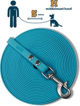 Miqdi lange lijn - BioThane® - lichtblauw - 5 meter lang – 13mm breed – M – middelmaat hond – sleeplijn - géén handvat