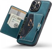 CaseMe JH-01 Hoesje Geschikt voor Apple iPhone 14 Pro | Back Cover met Magnetische Kaarthouder | Beschermhoes Pasjeshouder Achterkant | 4 Pasjes en Briefgeld | Blauw