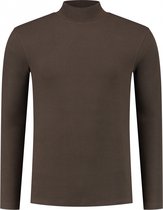 Purewhite - Heren Slim fit T-shirts Mockneck LS - Brown - Maat XS