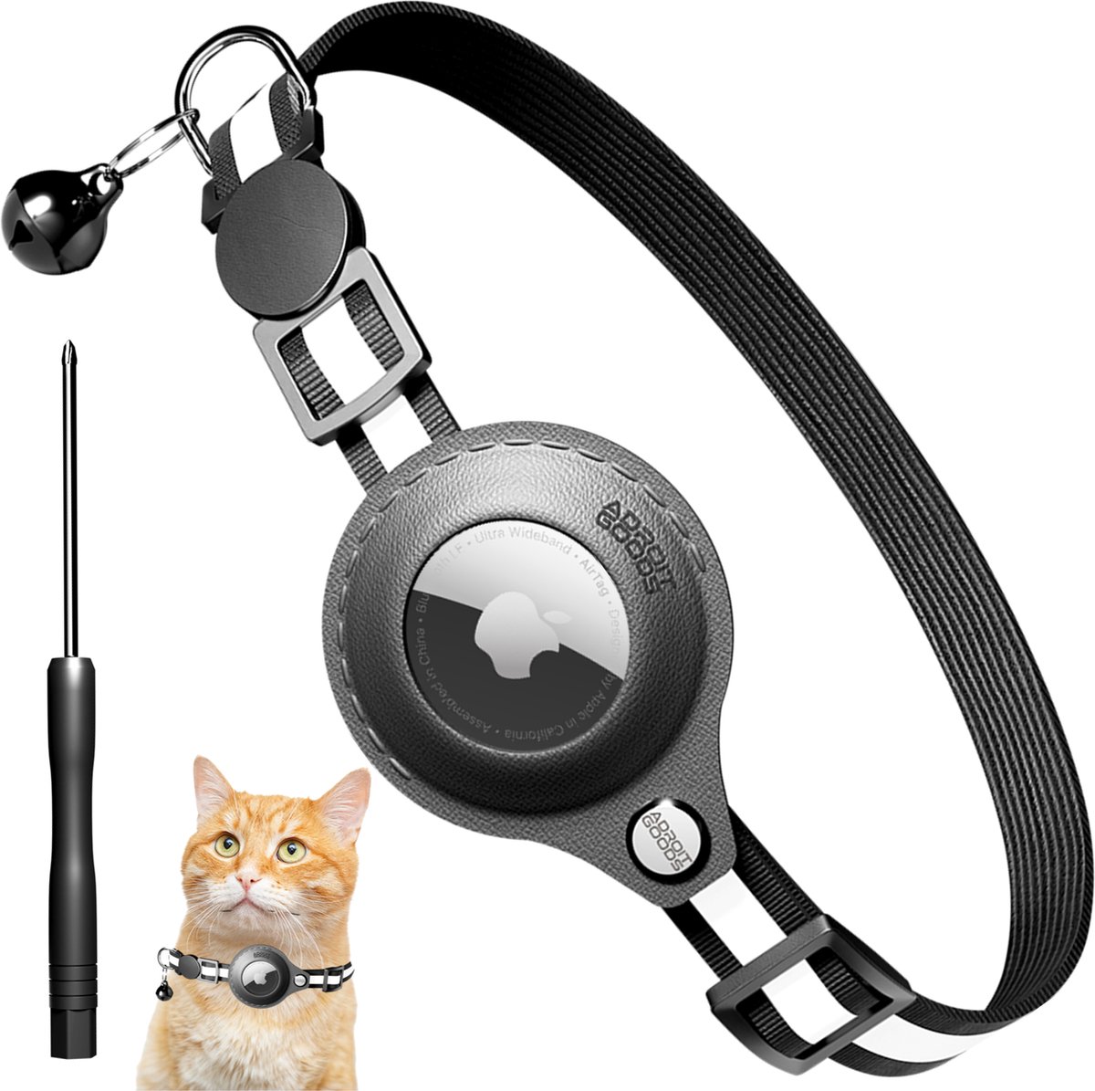 AdroitGoods Airtag Katten/honden halsband - Zwart - Gps Tracker Huisdier - Geschikt Voor Apple AirTag - AdroitGoods