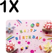 BWK Flexibele Placemat - Vrolijke Roze Happy Birthday - Set van 1 Placemats - 40x30 cm - PVC Doek - Afneembaar