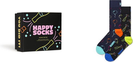 Happy Socks giftbox 2P sokken you did it blauw & zwart - 41-46