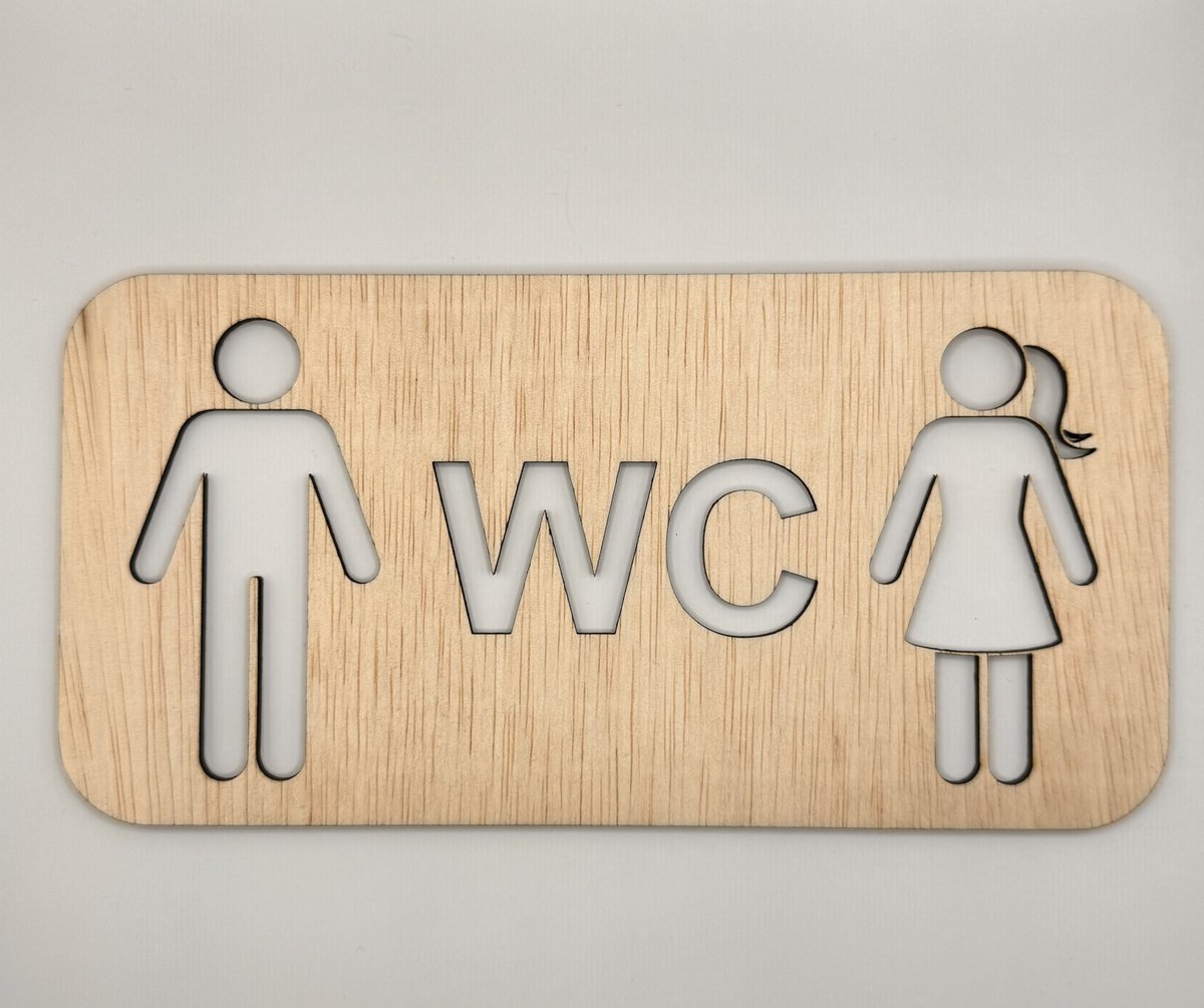 Bordje voor op de wc deur - naturel hout - man/vrouw - deurbordje voor het toilet - wc bordje - toilet bordje - 20x10 cm
