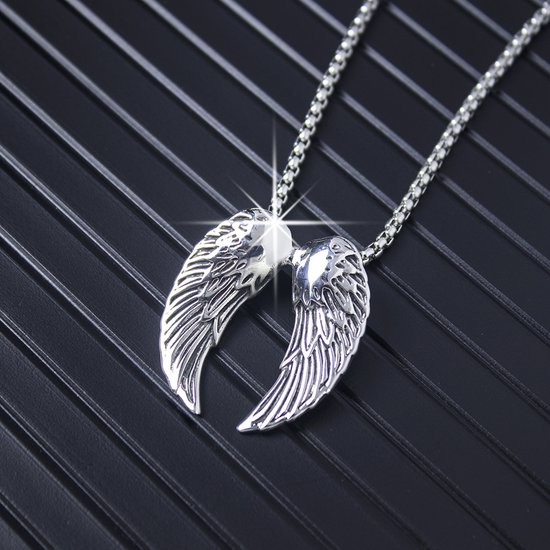 Engelen Vleugels Ketting - Zilverkleurig 60cm - Cadeau voor Mannen & Vrouwen - Roestvrij Staal - Pax Amare
