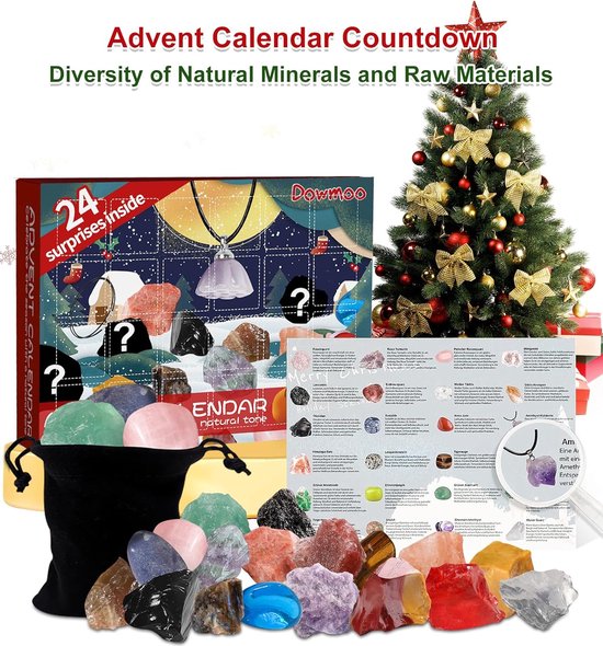 Kristallen adventskalender 2025 voor kinderen, kerstkalender, 24 stuks