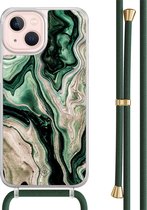 Casimoda® hoesje met groen koord - Geschikt voor iPhone 13 - Groen marmer / Marble - Afneembaar koord - TPU/acryl - Groen