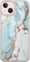Casimoda® hoesje - Geschikt voor iPhone 13 - Marmer Lichtblauw - 2-in-1 case - Schokbestendig - Marble design - Verhoogde randen - Blauw, Transparant
