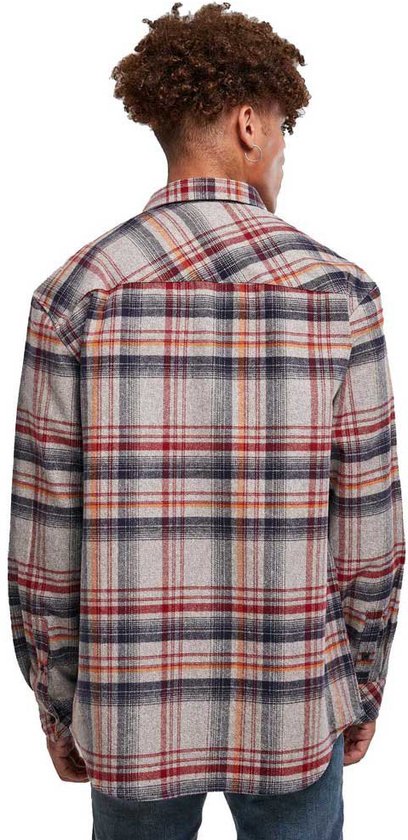 Chemise Urban Classics - S- Heavy Curved Oversized Checked Grijs/Rouge