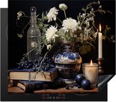 KitchenYeah® Inductie beschermer 59x51 cm - Stilleven - Bloemen - Kaarsen - Delfts blauw - Wit - Kookplaataccessoires - Afdekplaat voor kookplaat - Inductiebeschermer - Inductiemat - Inductieplaat mat