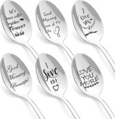 Personalised Spoons, Set of 6 Engraved Stainless Steel Spoons, Coffee Spoons, Tea and Coffee Lovers, Wife, Husband, Boyfriend, Girlfriend, Anniversary, Unique Birthday Gifts, Christmas Gifts