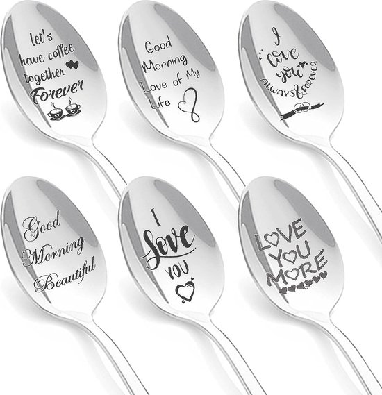 Foto: Personalised spoons set of 6 engraved stainless steel spoons coffee spoons tea and coffee lovers wife husband boyfriend girlfriend anniversary unique birthday gifts christmas gifts