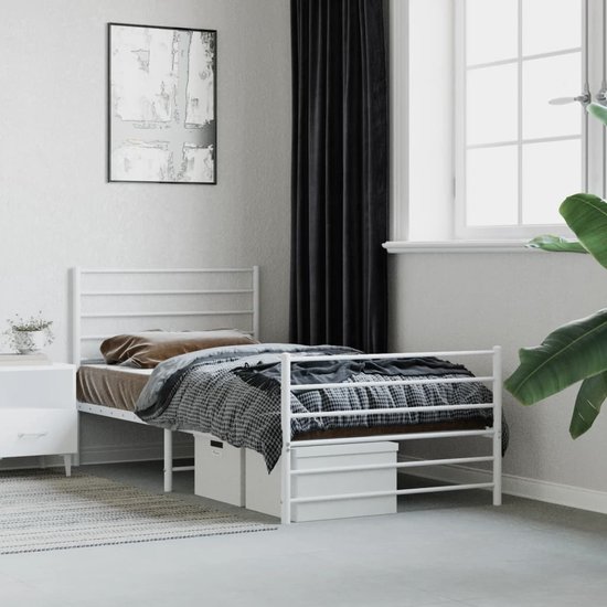 The Living Store Bedframe - Klassiek design - Robuust staal - Inclusief opbergruimte - Wit - 196 x 80 x 90 cm