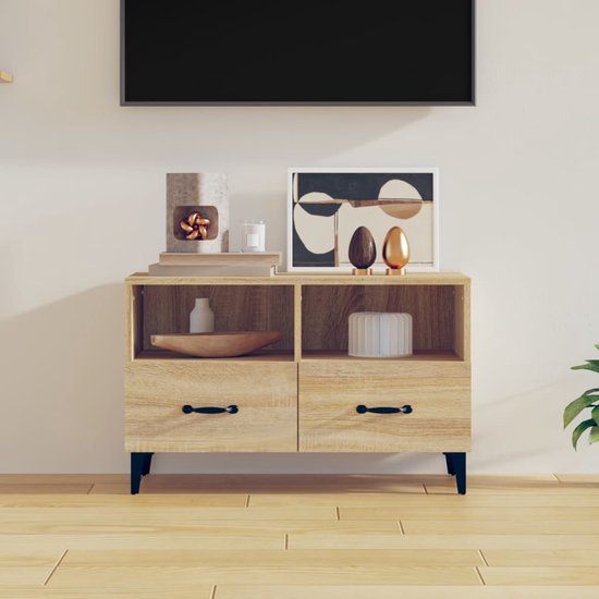The Living Store TV Meubel - Sonoma Eiken - 80x36x50 cm - Hoge Kwaliteit Hout - Opbergruimte - Stevig Blad