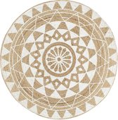 The Living Store Tapis de sol - Jute tressé - Diamètre 90 cm - Handgemaakt - Motif naturel et blanc