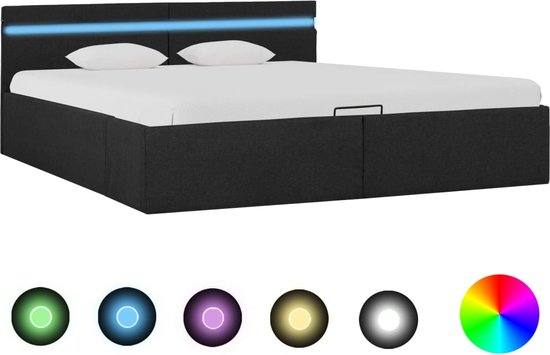 The Living Store Bedframe met opbergruimte en LED stof donkergrijs 180x200 cm - Bedframe - Bedframes - Bed - Bedden - Tweepersoonsbed - Tweepersoonsbedden - Slaapkamermeubilair - Slaapkamermeubel - Slaapkamermeubels - Slaapkamermeubelen - Slaapmeubel