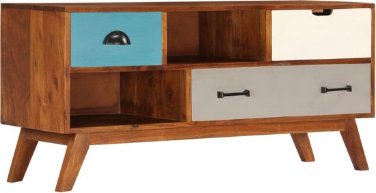 The Living Store Retro TV-kast - Massief acaciahout - 110 x 35 x 50 cm - Donkere honingafwerking