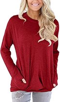 ASTRADAVI Casual Wear - Dames O-Hals Sweater - Trendy Trui met 2 Zakken - Rood / Large