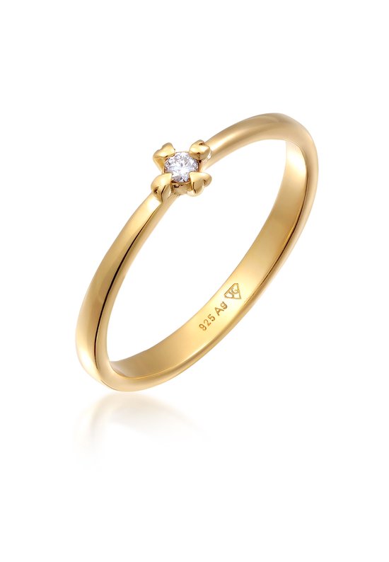 Elli PREMIUM Dames Ring Dames Verlovingsring Eenzaam Hart met Diamant (0,03 ct.) in 925 Sterling Zilver