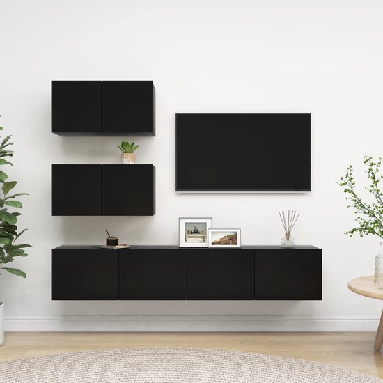 The Living Store Hangende TV-kasten - Spaanplaat - 60 x 30 x 30 cm / 80 x 30 x 30 cm - Zwart
