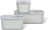 EasyClip Set de 3 boîtes de conservation alimentaire, Kom avec couvercle et fermeture à clic, convient pour micro-ondes, four à vapeur, réfrigérateur et congélateur, 2 x 450 ml + 1000 ml, Wit nordique