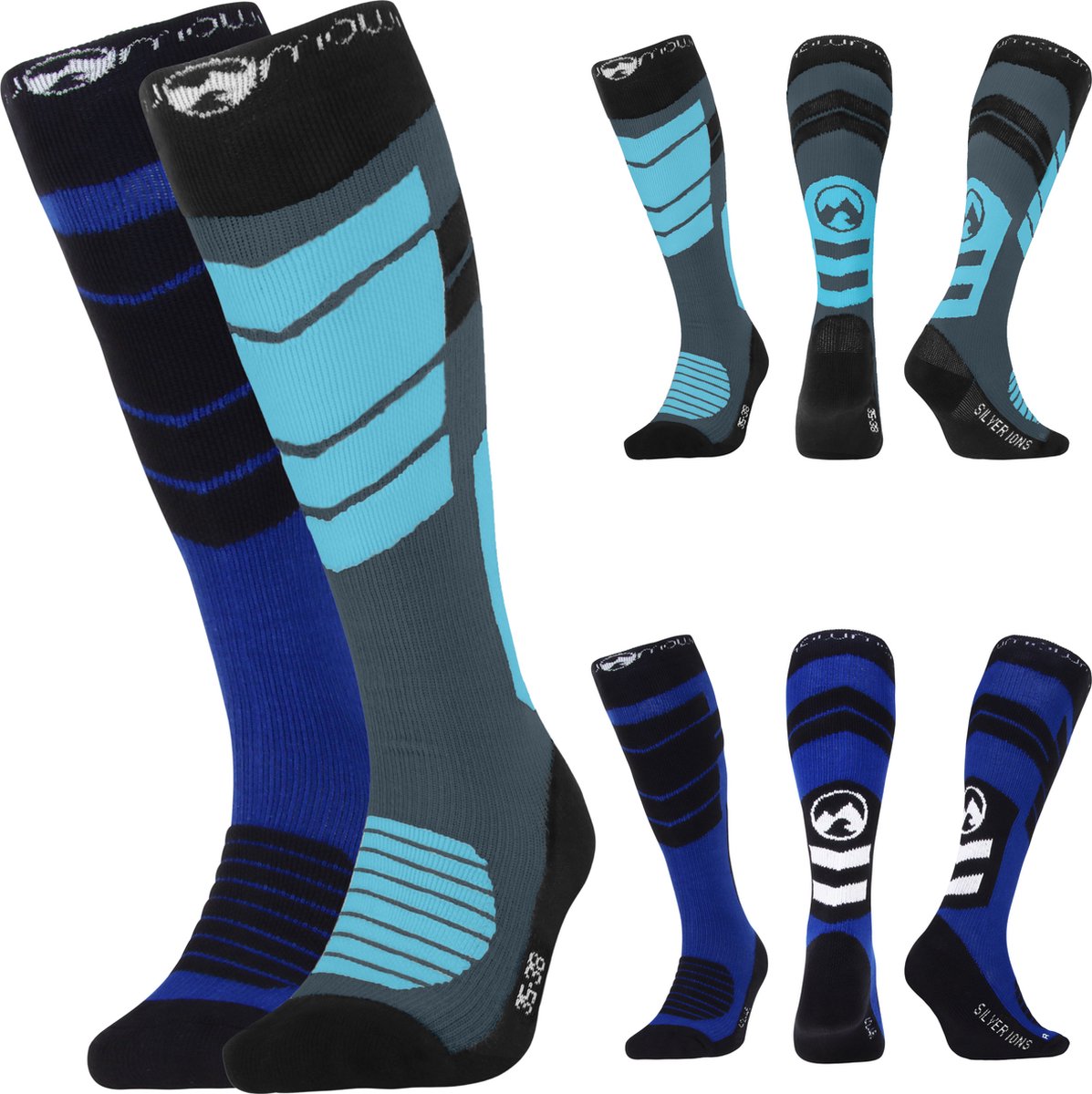MowMow Skisokken – Antibacterieel Heren Dames 35-38 Zilverionen 2-pack