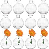 Set van 12 kleine glazen ballen, unieke mini bloemenvaas, lage bloemenvaas, heldere bloemstukken voor thuisdecoratie, bruiloften, bloemstukken, evenementen, feesten.