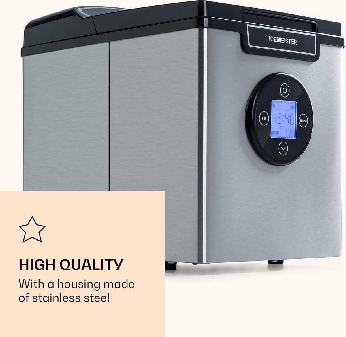 HOMCOM ijsblokjesmachine, 2,2 liter, 12 kg per 24 uur, zelfreinigend, inclusief ijsbak en ijsschep, zwart