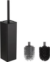 Zwarte toiletborstels & houder, metalen toiletborstel inclusief 2 borstelkoppen, vrijstaande vierkante siliconen toiletborstel voor de badkamer.
