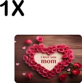 BWK Stevige Placemat - Rozen Hart met I Love Mom - Set van 1 Placemats - 35x25 cm - 1 mm dik Polystyreen - Afneembaar