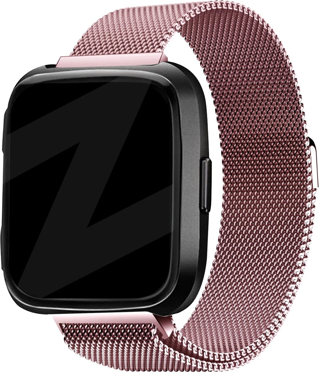 Bandz Milanese loop band geschikt voor Fitbit Versa / Versa 2 - Hoogwaardig gevlochten stalen materiaal smartwatchbandje - Milanees bandje met magneetsluiting - roze gevlochten stalen bandje
