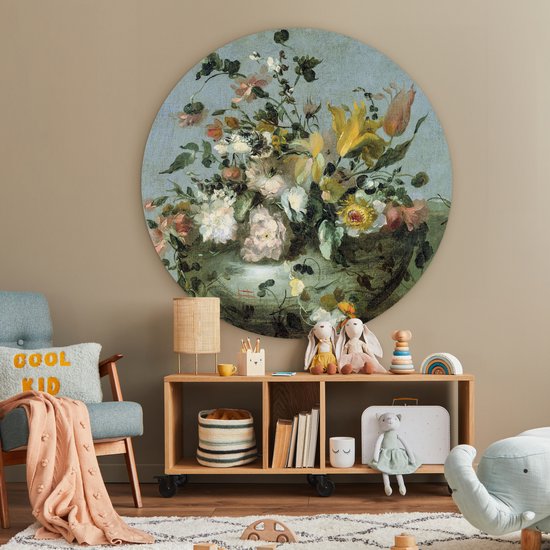 WallCircle - Déco chambre esthétique - Fleurs - Oude Meesters - Baroque - Nature - 120x120 cm - Déco chambre ados - Décoration murale - Peintures ronds