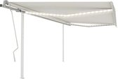 The Living Store Zonnescherm - Uitschuifbaar - 400 x 350 cm - Met solar LEDs - Crème-wit