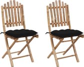 The Living Store Chaise de Jardin Bamboe - Set de 2 - Pliable - Résistant à l'eau - kussen Zwart - 100% polyester