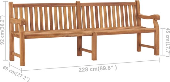 The Living Store Banc de jardin - Bois de teck - 228 x 69 x 92 cm - Mobilier de jardin romantique - Résistant à l'eau