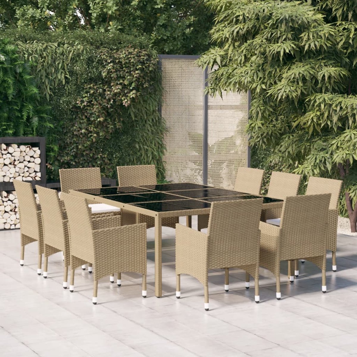 The Living Store 11-delige Tuinset poly rattan beige - Tuinsets - Buitendecoratie - Lounge Set - Eetkamerset - Terasdecoratie
