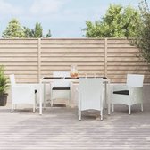 The Living Store Ensemble de jardin - blanc - 150 x 90 x 75 cm - poly rotin - acier enduit de poudre - verre trempé - 4 chaises - kussen noir