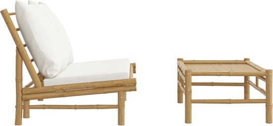 The Living Store Bamboe Lounge Set - 2-delig - 115x85.5x73.5cm - Duurzaam bamboe - Comfortabele kussens - Verplaatsbaar - Waterbestendige hoes - Salontafel inclusief - Montage vereist - The Living Store