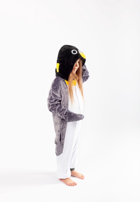 KIMU Onesie Grijze Pinguin Pakje - Maat 98-104 - Pinguinpak Kostuum Grijs Pak - Peuter Boxpakje Zacht Huispak Jumpsuit Pyjama Jongen Meisje Festival