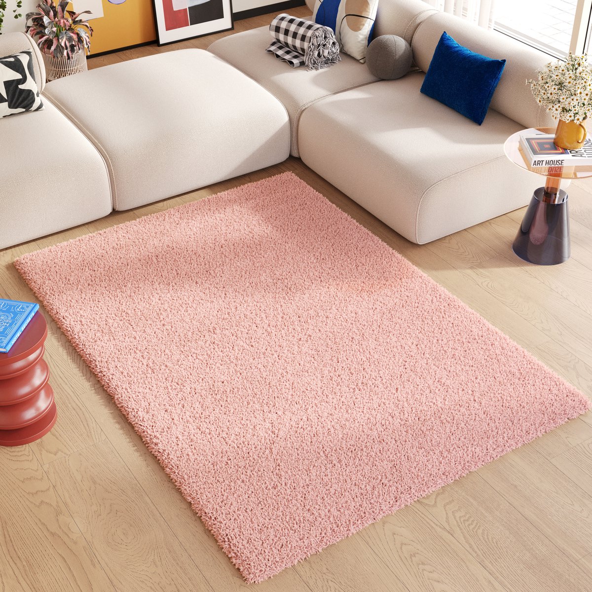 Tapiso Essence Vloerkleed Roze Hoogpolig Shaggy Tapijt Maat- 240x330