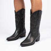 Manfield - Dames - Zwarte leren cowboy laarzen - Maat 40