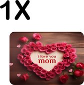 BWK Luxe Placemat - Rozen Hart met I Love Mom - Set van 1 Placemats - 40x30 cm - 2 mm dik Vinyl - Anti Slip - Afneembaar