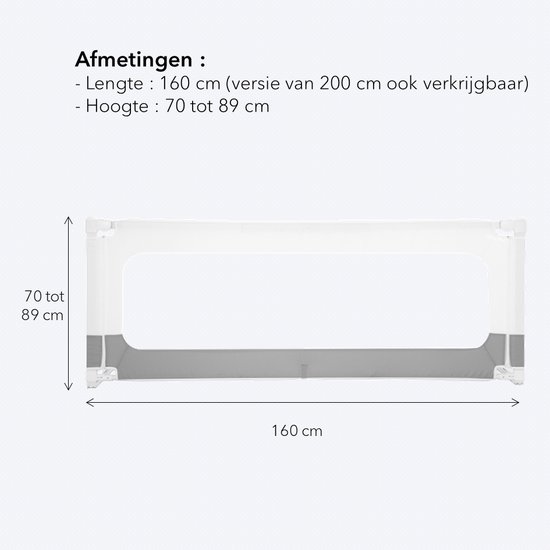 CUTE & KEPPE Barrière de lit - 160 cm de long, max 70 cm de haut - Barrière de lit réglable - Protection contre les chutes du bord du Lit des Enfants