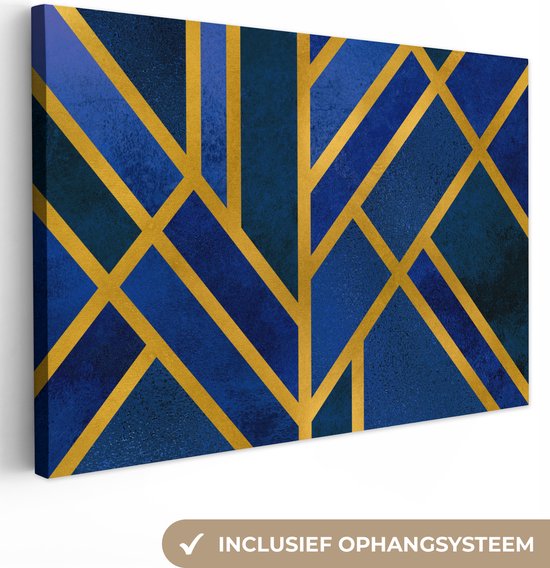 Canvas Schilderij Goud - Blauw - Patroon - 120x80 cm - Wanddecoratie